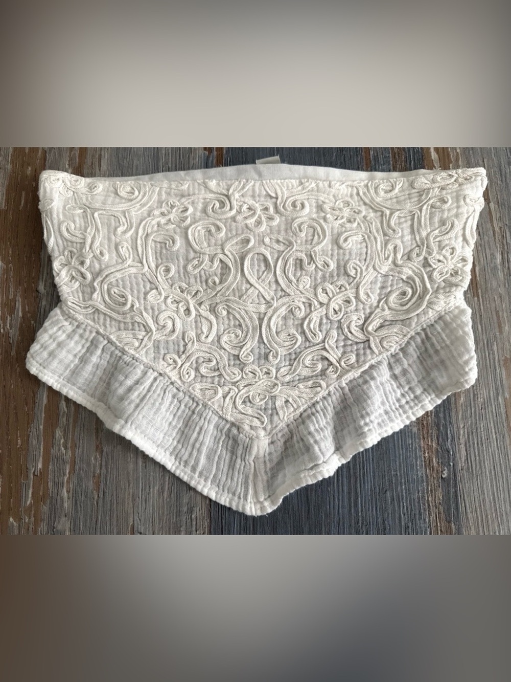 American Eagle Crop Top Womens XS Strapless Stretch Ribbed White Ruffled Cotton